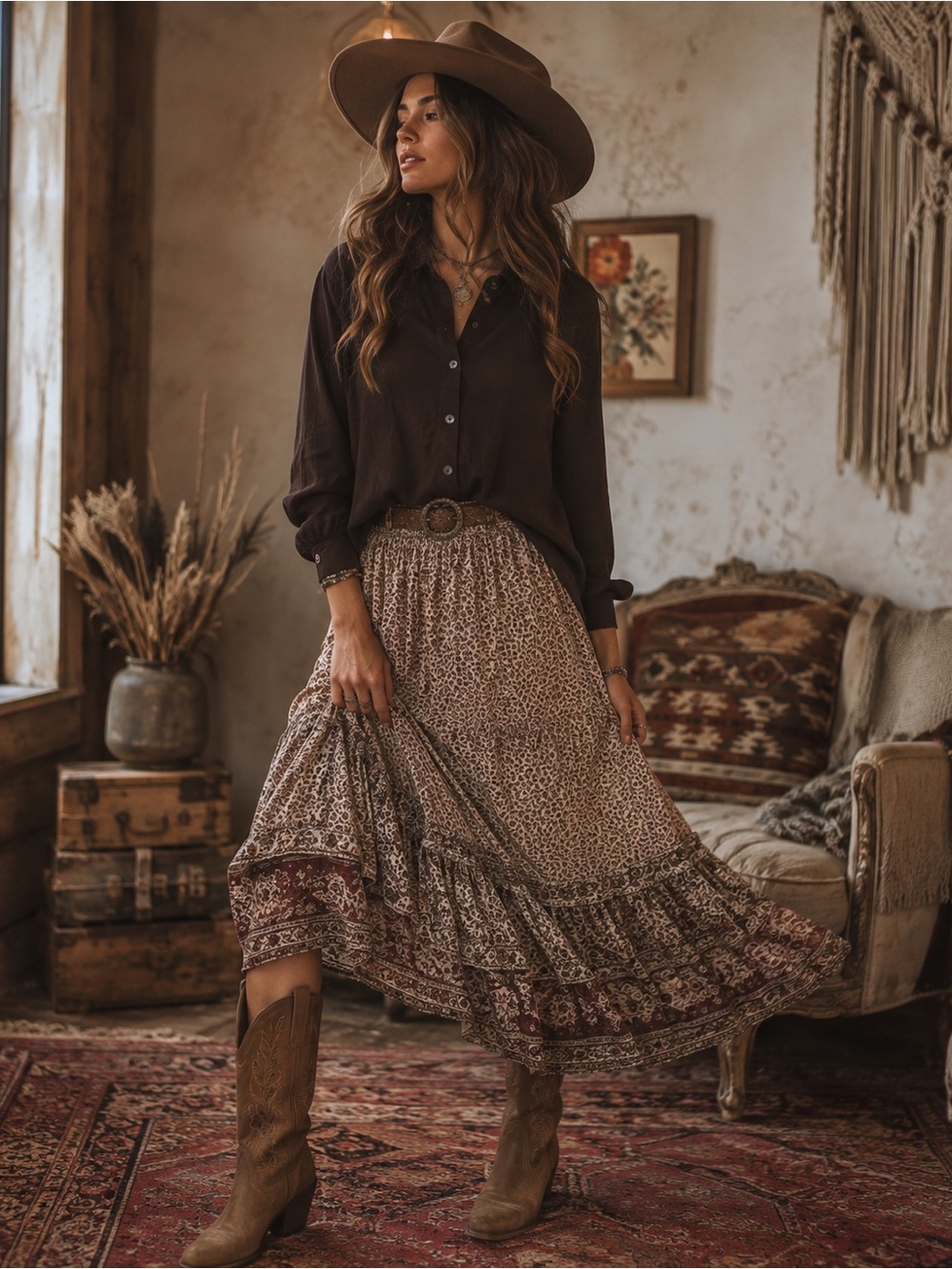 Young Threads Brown Button-Up Collared Shirt